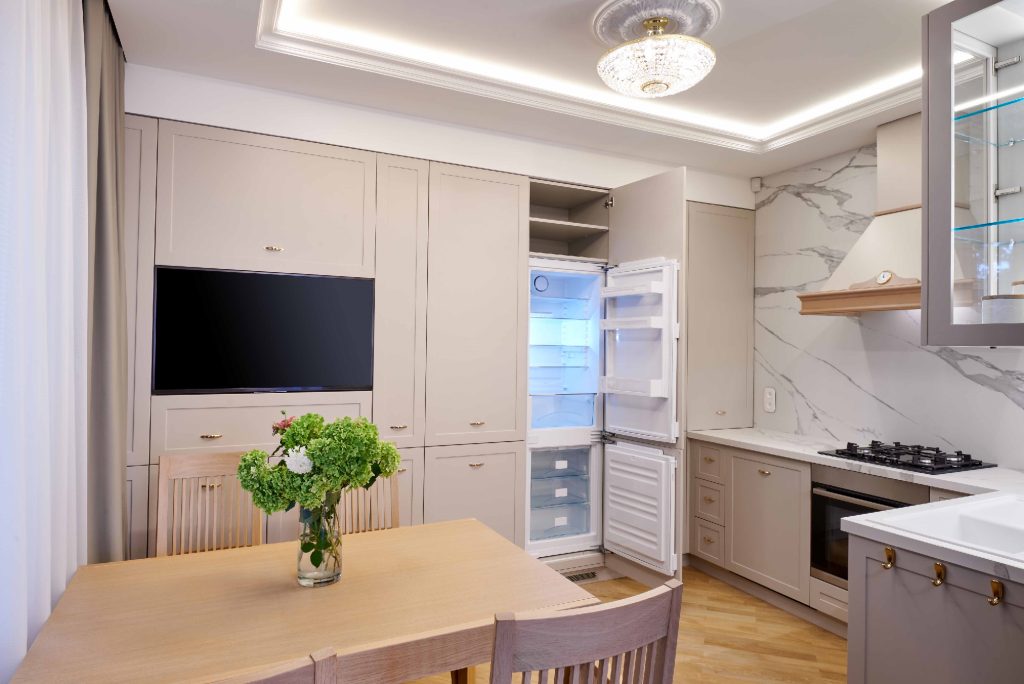 Clean kitchen and dining area after a house cleaning