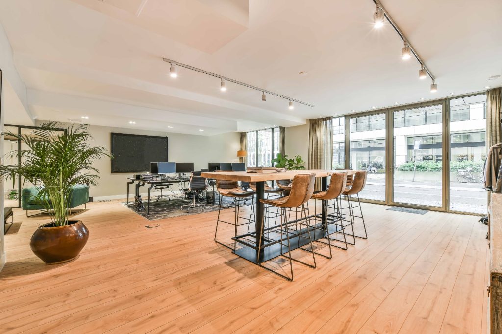 Open-plan office with clean desks
